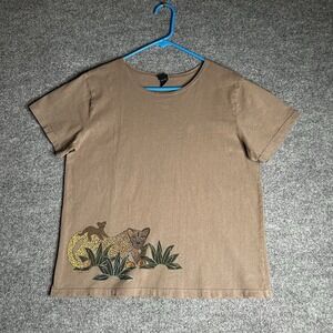 Sabaku Artwear Top‎ Womens Size Medium Leopard Artsy Brown Short Sleeve